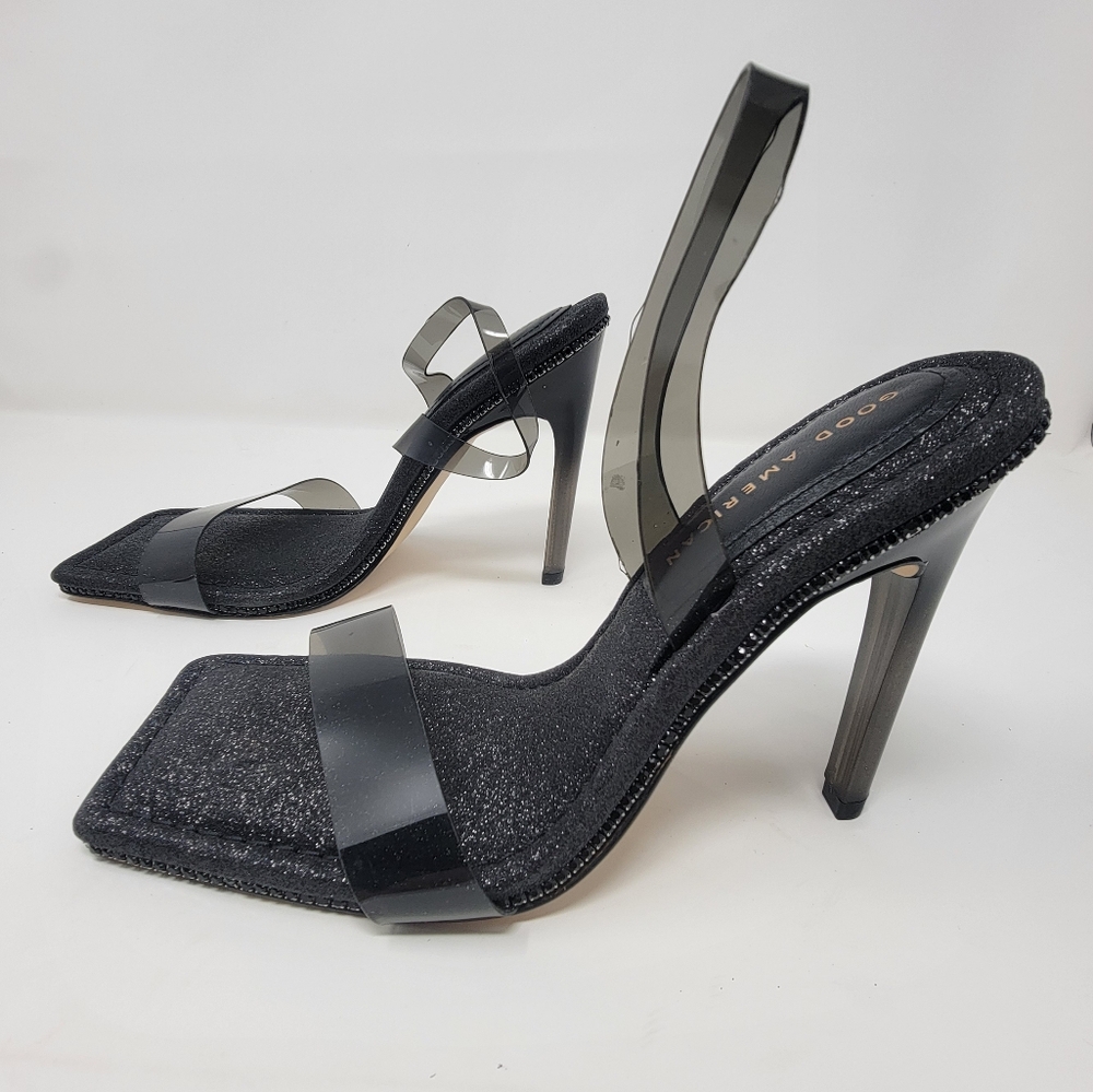 Good American Black Clear PVC Slingback Stiletto Sandals - Picture 7 of 11
